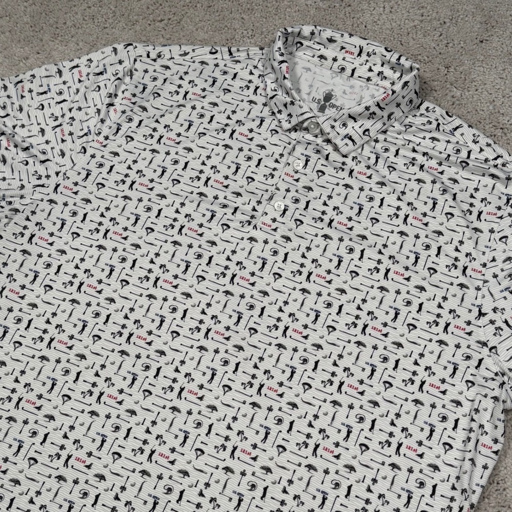 US Open Golf Polo Shirt Mens 3XL‎ White 121st Championship All Over Print